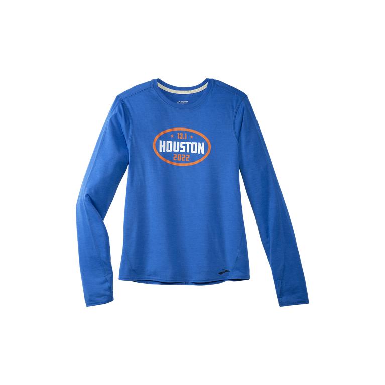 Brooks Houston22 Distance Graphic Ls - Womens Long Sleeve Running Shirt - Heather Bluetiful/13.1 Hou